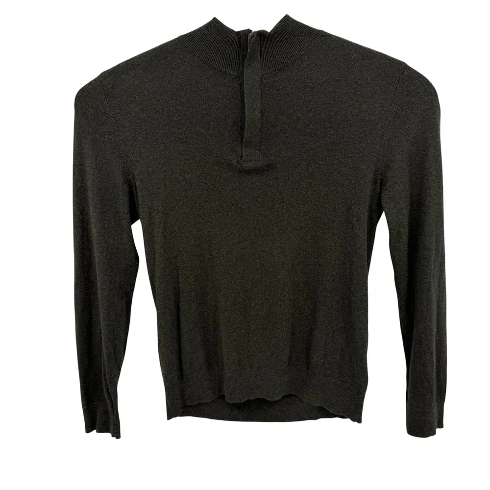 Banana Republic M Green Gray Cotton Silk Cashmere Quarter Zip Mock Neck Pullover